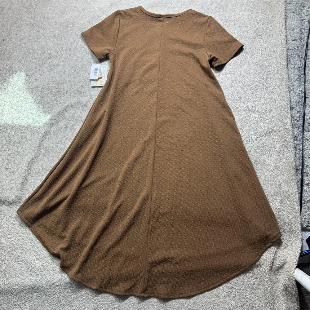 LuLaRoe Carly Dress Womens XS Brown Textured High Low Hem Pocket Stretch NWT - Picture 8 of 12